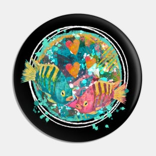 Pink and Blue Tropical Saltwater Fish with a Painterly Artistic Background Pin