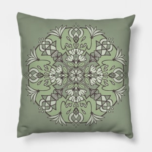 Sage Green Lotus Mandala Pillow