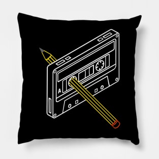 Rewind audio cassette with pencil Pillow