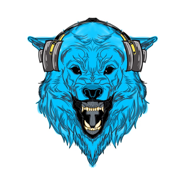 Blue Wolf With Headphone by Z1