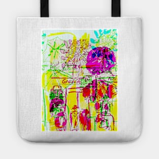 Neo 60s French Umbrella Illustration Mod Design Tote