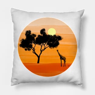 Giraffe Sunset - Orange Pillow