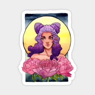 Girl with Purple Ombre Hair and Peonies Magnet