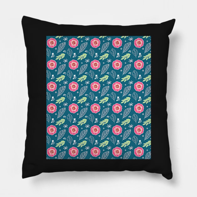 Pretty Spring Flowers Illustration Pattern Pillow by dreamingmind