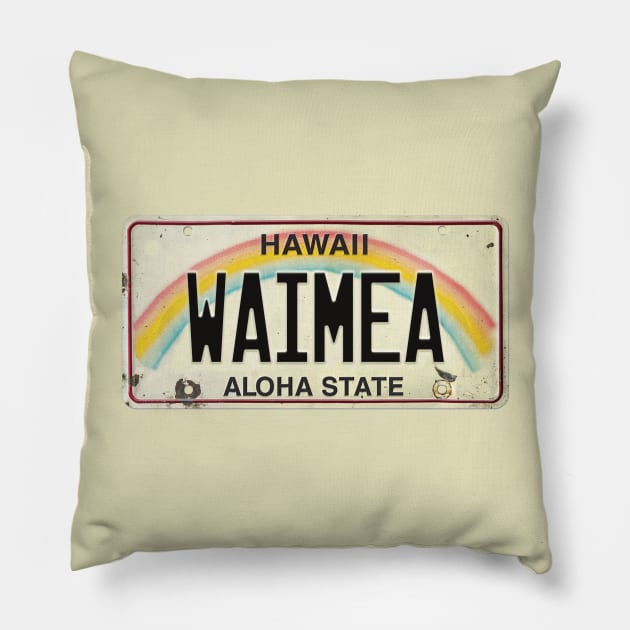 Vintage Hawaii License Plate WAIMEA Pillow by HaleiwaNorthShoreSign