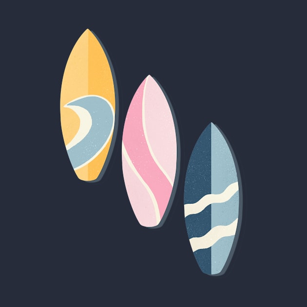 Yellow, pink and blue surfboards by Home Cyn Home 