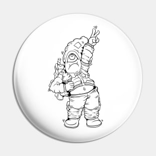 Dope one eye monster character holding an icecream ink-pencil black-and-white illustration Pin