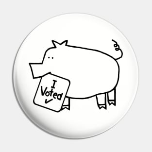 Cute Pig says she Voted Line Drawing Pin