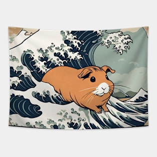 Vintage Brown American Guinea Pig in the Great Wave Tapestry