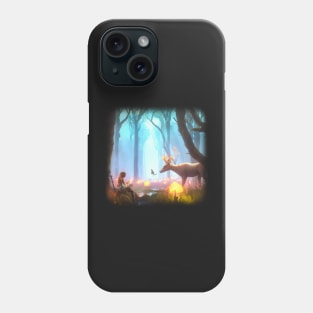 Girl in magical forest surrounded by animals Phone Case