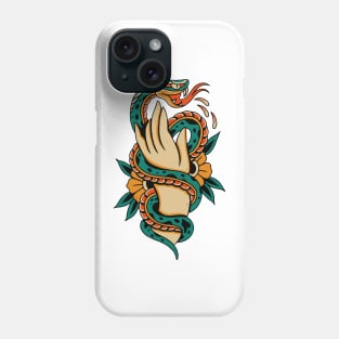 American Traditional Tattoo Snake wrapping Hand with Flowers Phone Case