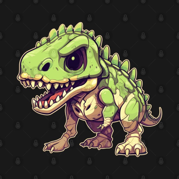 Green Scary Chibi T-Rex Isometric Dinosaur by DanielLiamGill