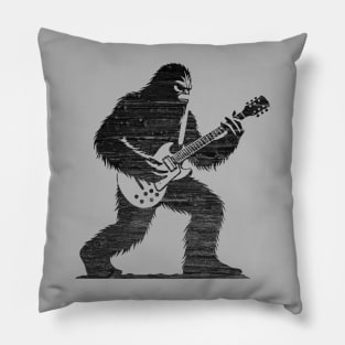 Sasquatch Bigfoot Rock On Guitar Legend Believer Retro Grunge Distress Pillow