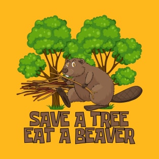 Funny Beaver Tree Hugger Satire T-Shirt