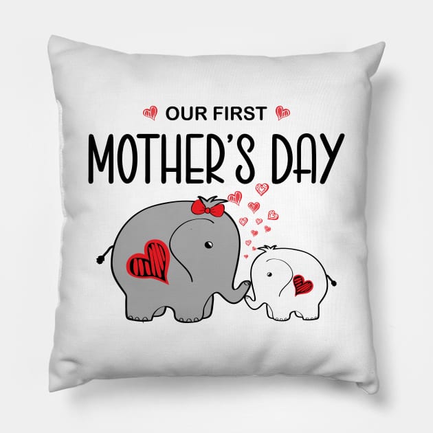 Cute Matching Our First Mother's Day Elephants Pillow by ArtedPool