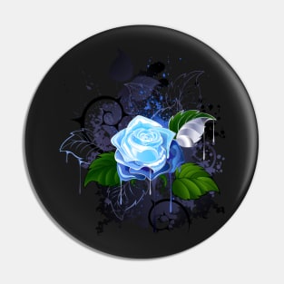 Blue rose on black background Pin