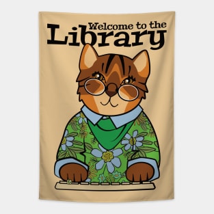 Welcome to the Library Brown Cat Tapestry