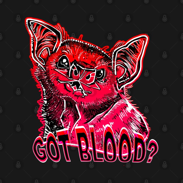 GOT BLOOD? Neon cute Vampire bat face shirt RED by Angsty-angst