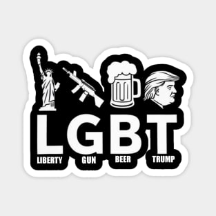 Donald Trump LGBT Parody T-Shirt: Liberty, Gun, Beer, and Trump Magnet