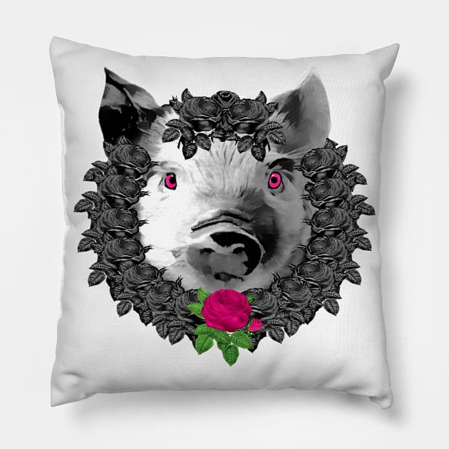 Pig Pink Rose Wreath Pillow by Nuletto