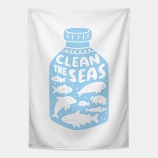 Clean The Seas, Sad Ocean Animals Trapped In A Plastic Bottle Tapestry