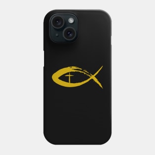 Painted Cross and Fish Christian Design - Gold Phone Case