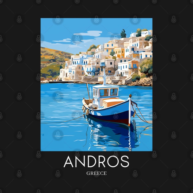 A Pop Art Travel Print of Chora Andros Island - Greece by Studio Red Koala