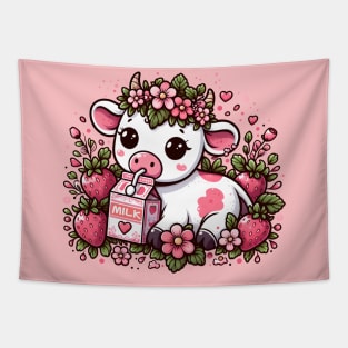 Cow Strawberry Milk Tapestry