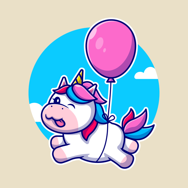 Cute Unicorn Floating With Balloon Cartoon by Catalyst Labs