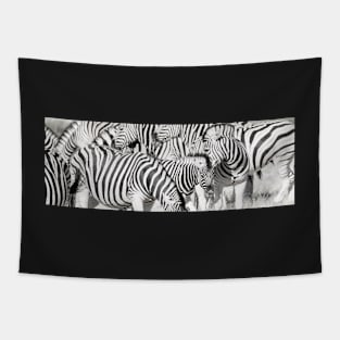 Zebra herd oblong black and white stripe full frame. Tapestry