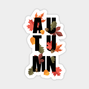 Autumn word and leaves BLACK Magnet