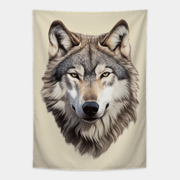 Gray Wolf Face Tapestry by AI Art Originals