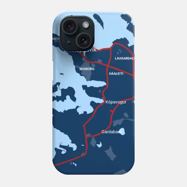 Reykjavik blue map Phone Case by Mapmania