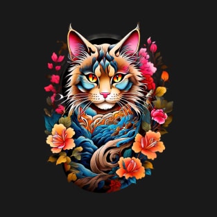 A Feline Friend Amidst a Floral Tapestry T-Shirt