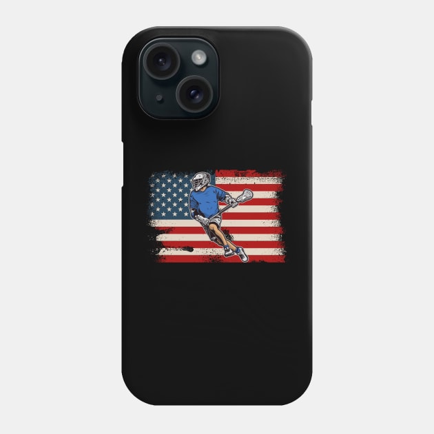 American Flag Lacrosse Player Phone Case by Quotes NK Tees