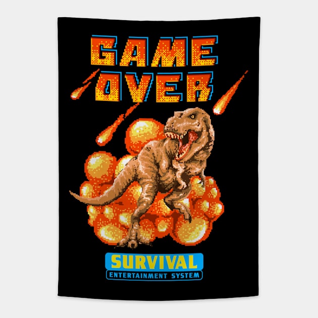 8-Bit Game Over Dinosaur Tapestry by machmigo