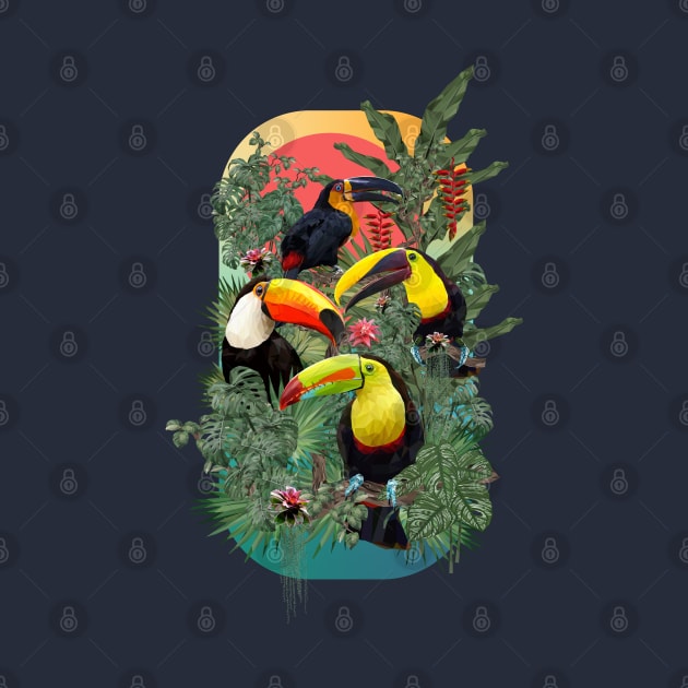 Polygonal Amazon plants and toucan birds. by Lewzy Design