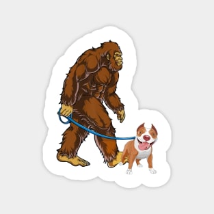 Funny Bigfoot Sasquatch Walking Pitbull Magnet