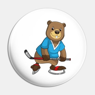 Beaver at Ice hockey with Ice hockey stick Pin