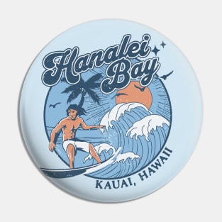 1970s Vintage Surfing Hanalei Bay, Kauai' Hawaii Retro Sunset // Old School Surfer // Surf Hawaii Pin