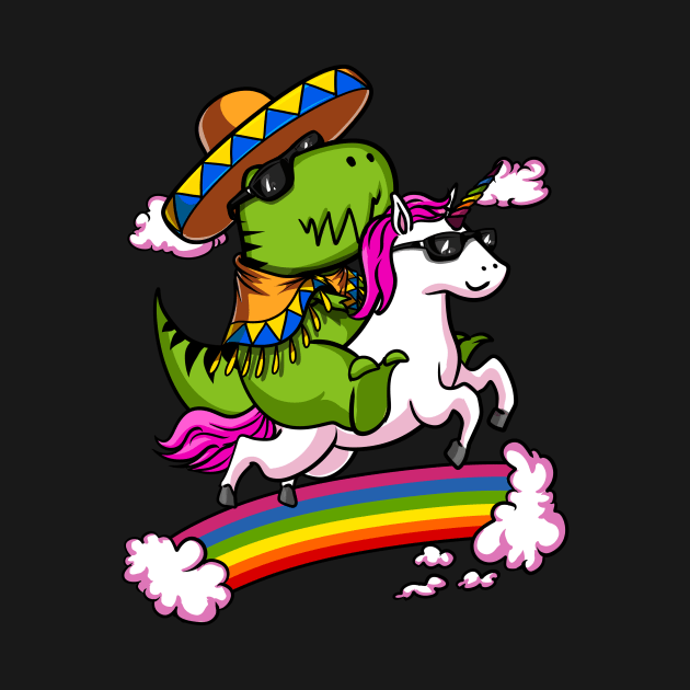 T-Rex Dinosaur Riding Unicorn Cinco de Mayo by underheaven