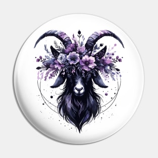 Mystical Floral Goat with Ethereal Purple Crown Pin