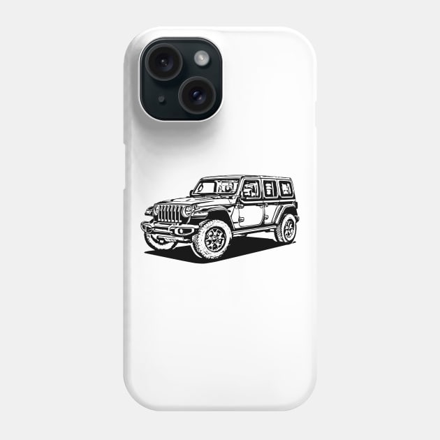 Wrangler Rubicon Sketch Art Phone Case by DemangDesign