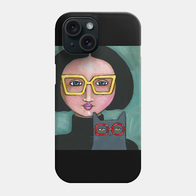Yellow Glasses Red Glasses Phone Case by KilkennyCat Art