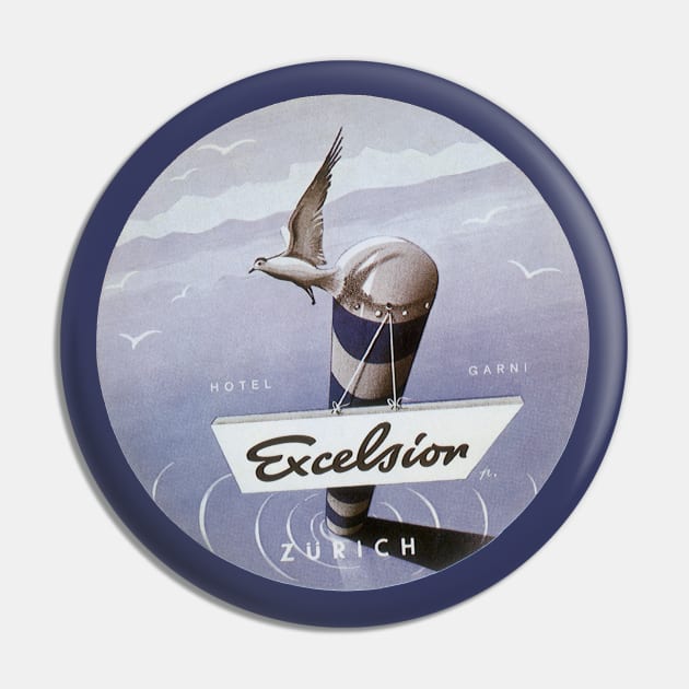 Vintage Travel Poster Excelsior Hotel Pin by MasterpieceCafe