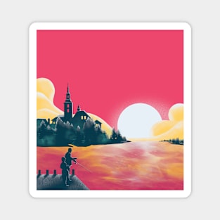 Sunset and fishing view landscape Magnet