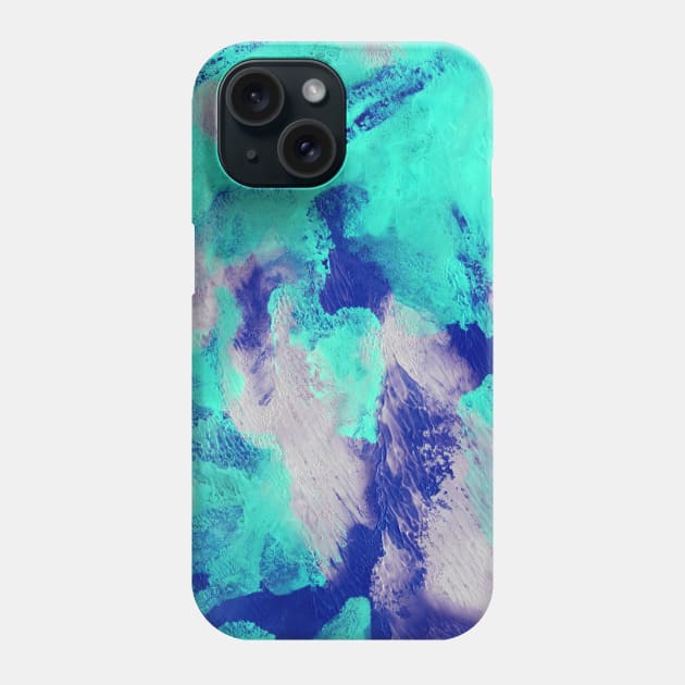 Abstract colorful background with hand-painted frozen texture. Watercolor blue-turquoise-grey painting with splashes, drops of paint, paint smears. Design for the fabric, wallpaper, cover, packaging. Phone Case by Olesya Pugach