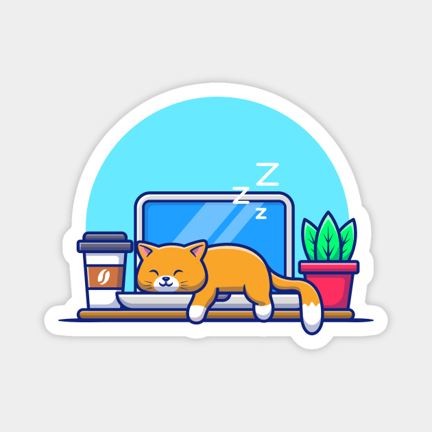 Cat Sleeping on laptop Cartoon Magnet by Catalyst Labs