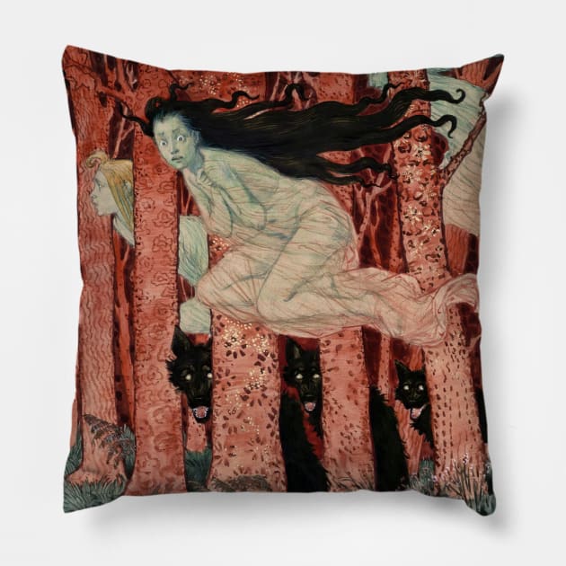 Three Women and Three wolves Pillow by UndiscoveredWonders