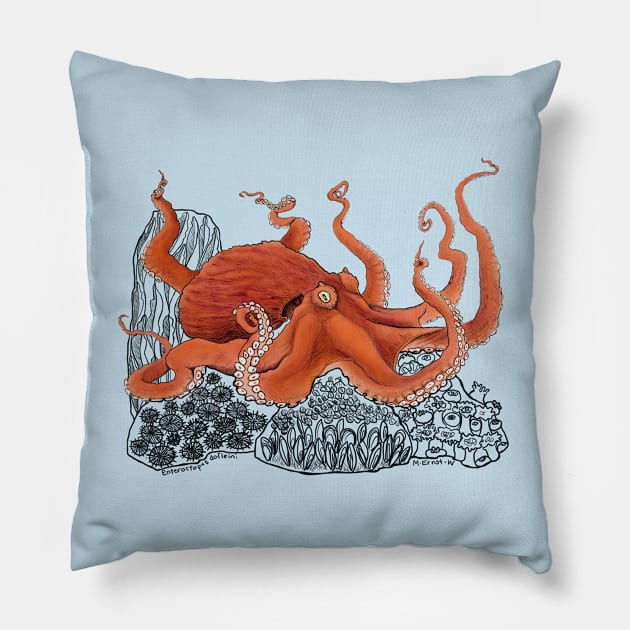 Red Giant Octopus Doodle Pillow by mernstw